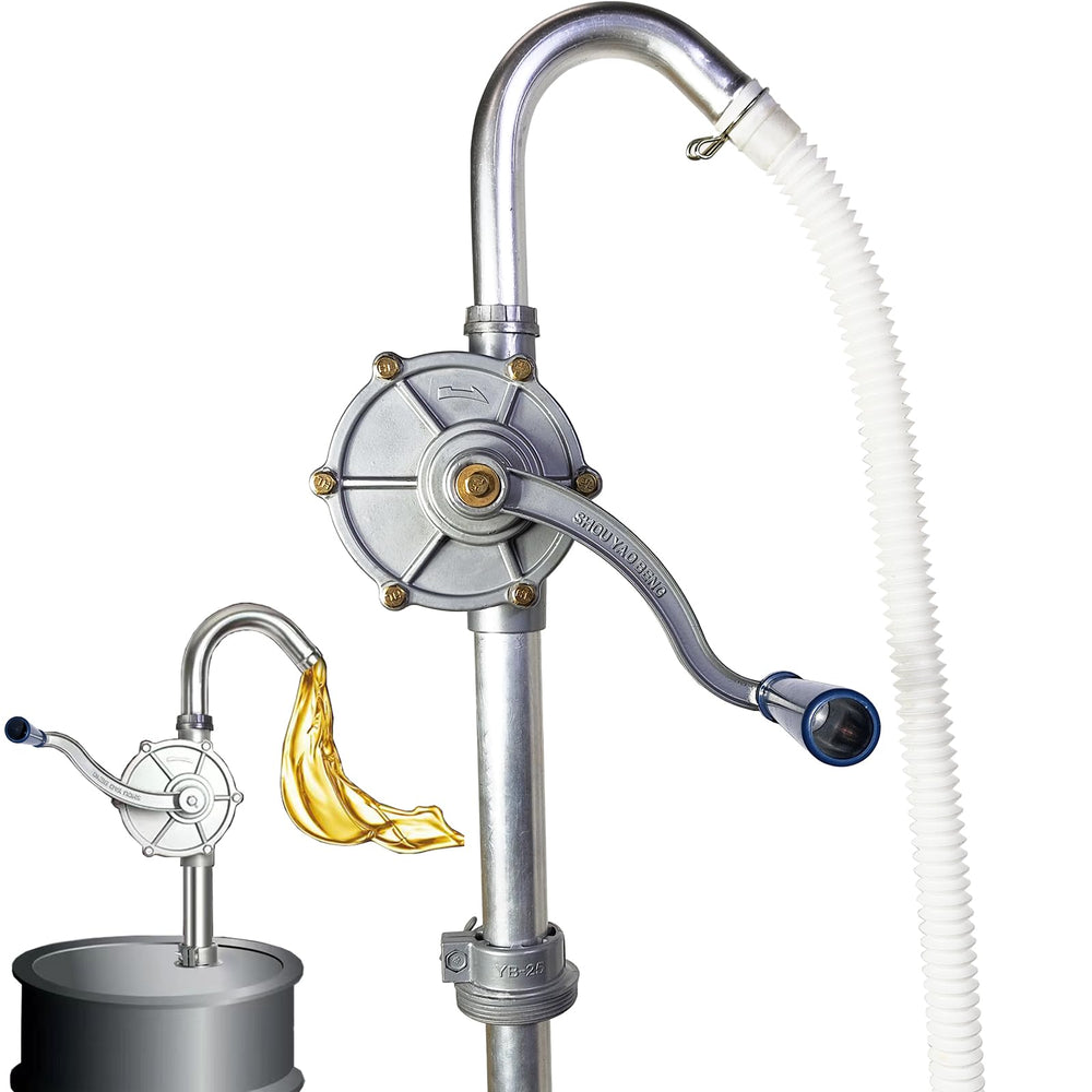 CARLKEMIAN front view of barrel pump showing sturdy aluminum body and handle for durable transfers