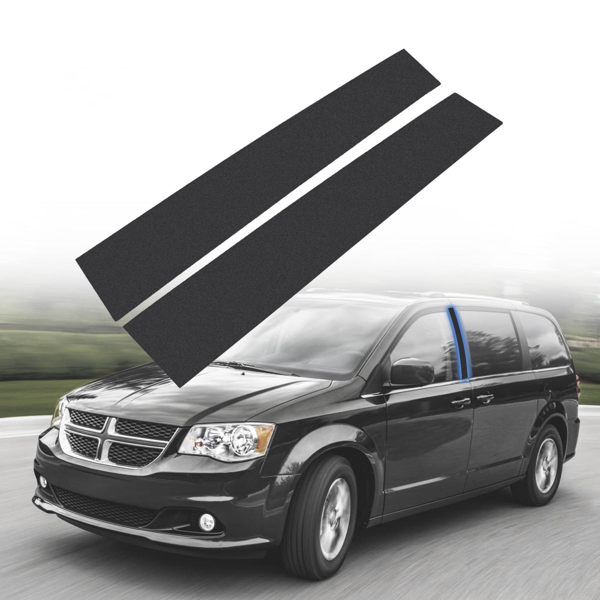 CARMOCAR front view of B-pillar trim showing fit and gloss finish for exterior refresh
