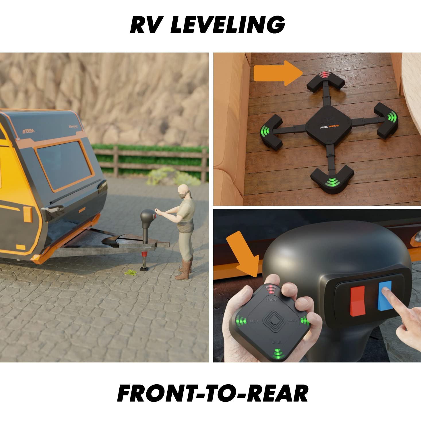 CARMTEK Level Wizard at campsite with RV demonstrating faster setup advantage