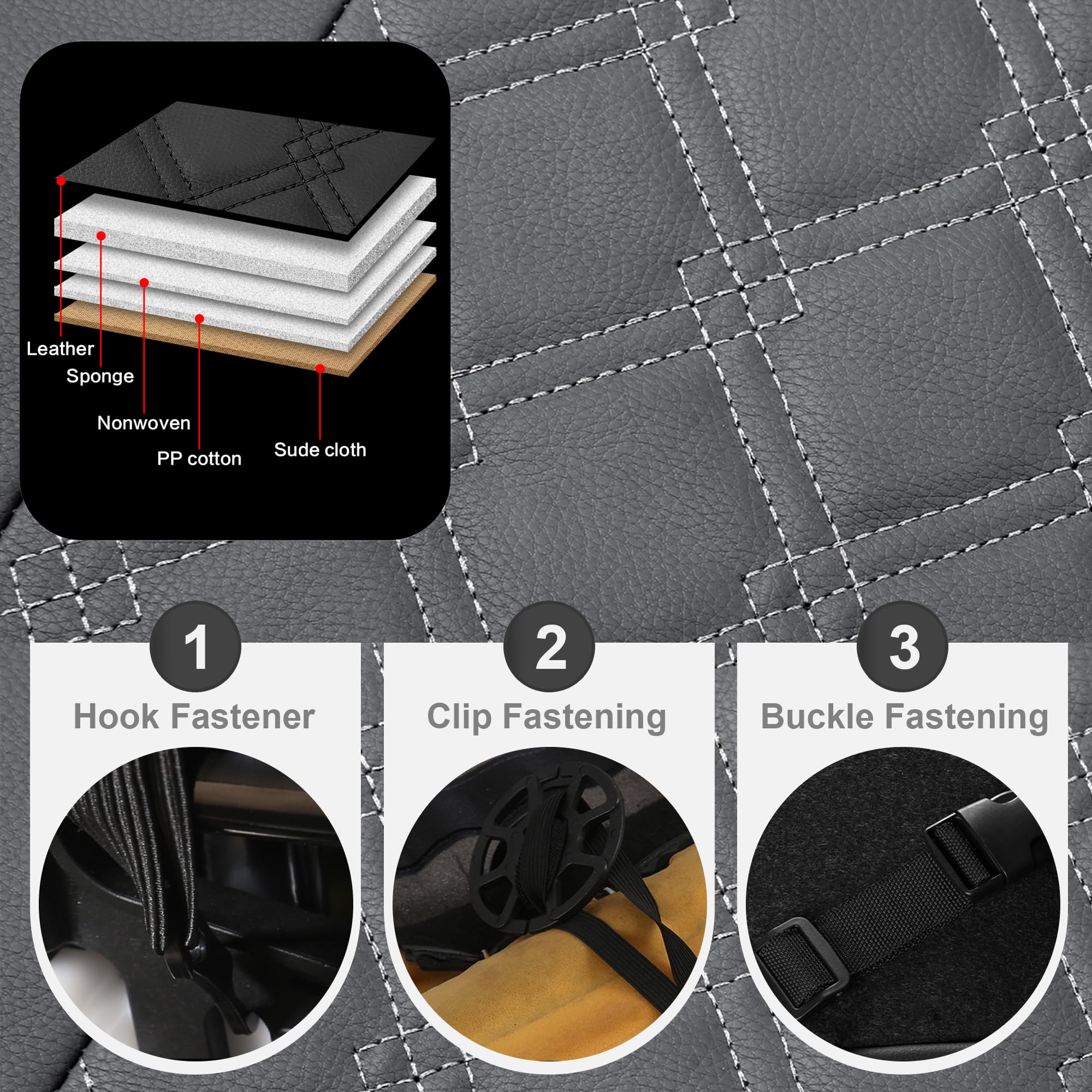 CAROMOP cover on seat with size comparison showing universal fit