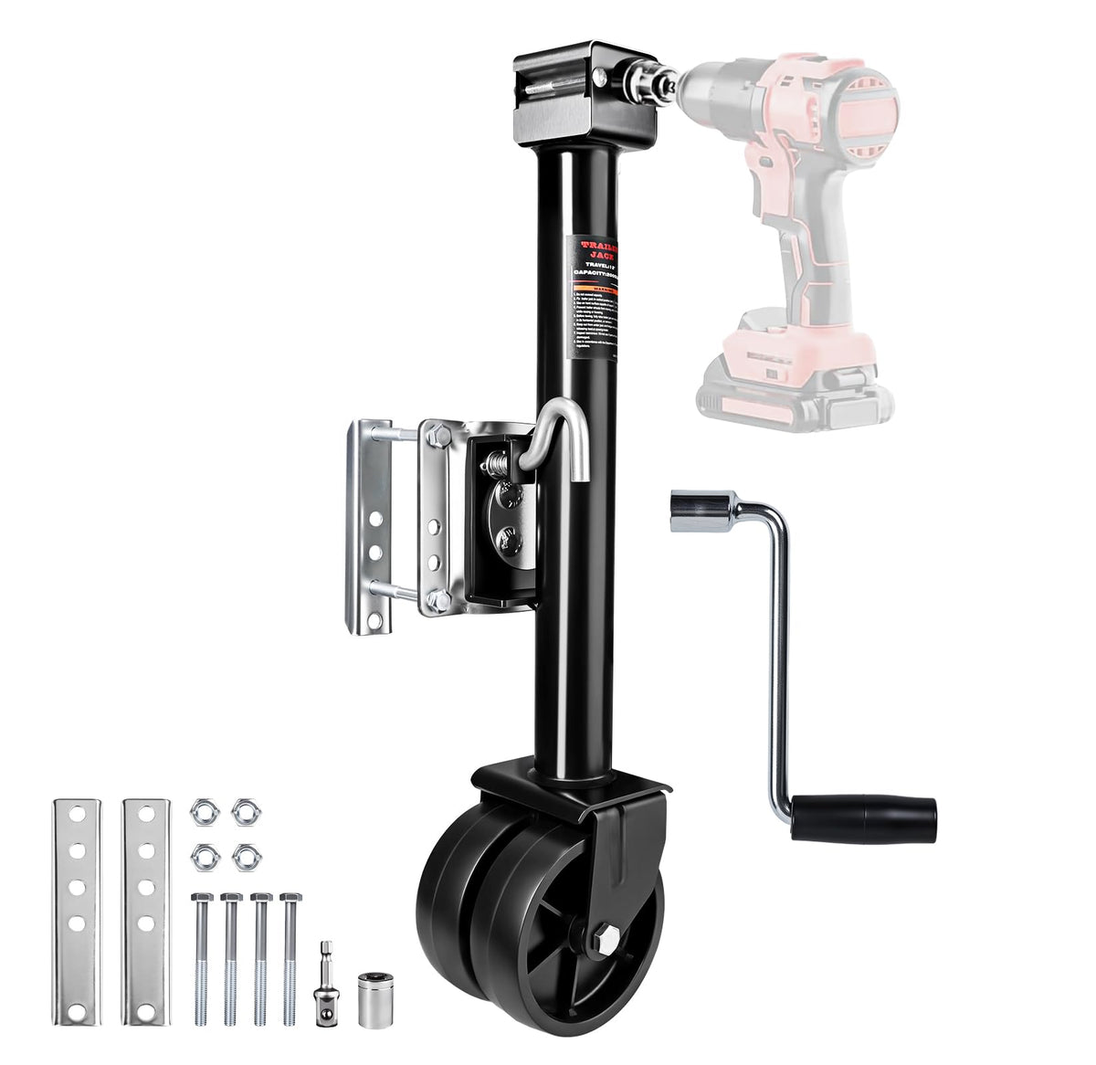 CARPEAK front view of dual-wheel trailer jack showing compact footprint and stability