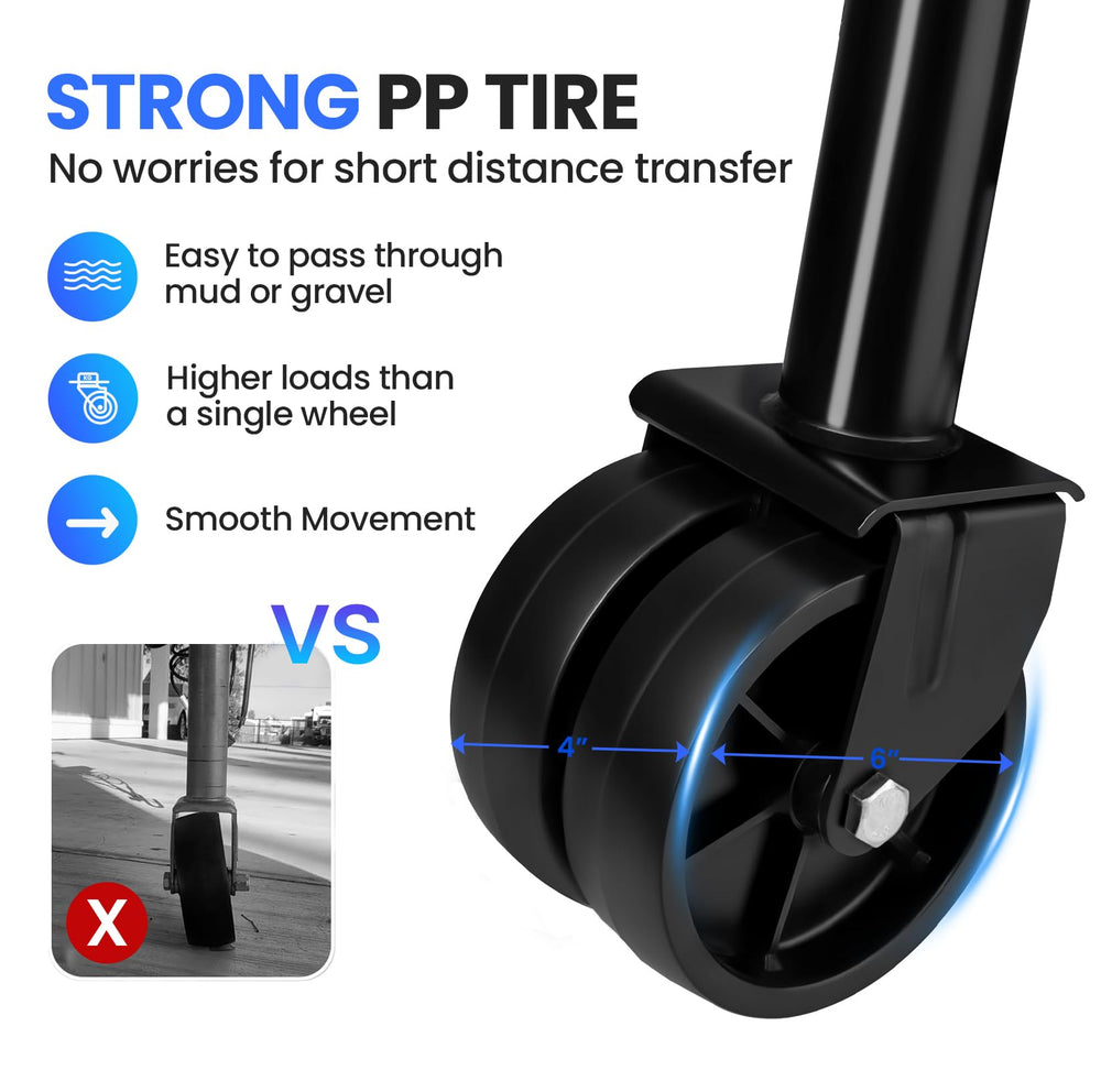 CARPEAK dual 6-inch wheels close-up showing stability on soft ground