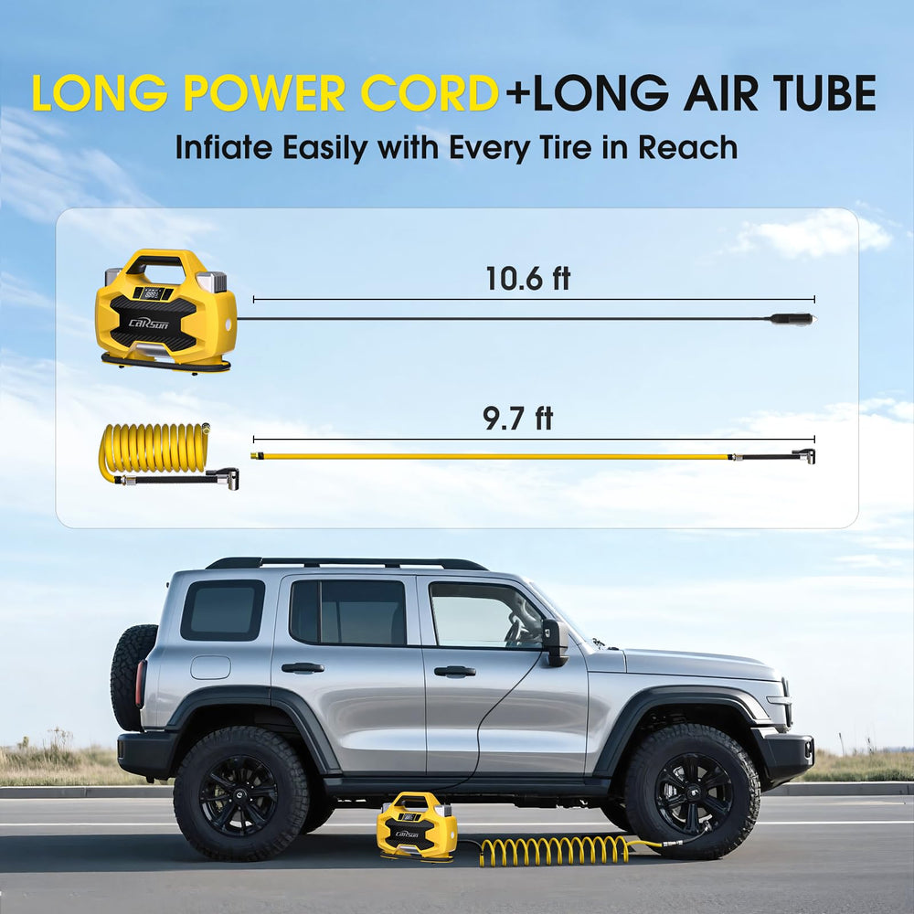 CARSUN accessories including nozzles and adapters for versatile inflation of tires and inflatables