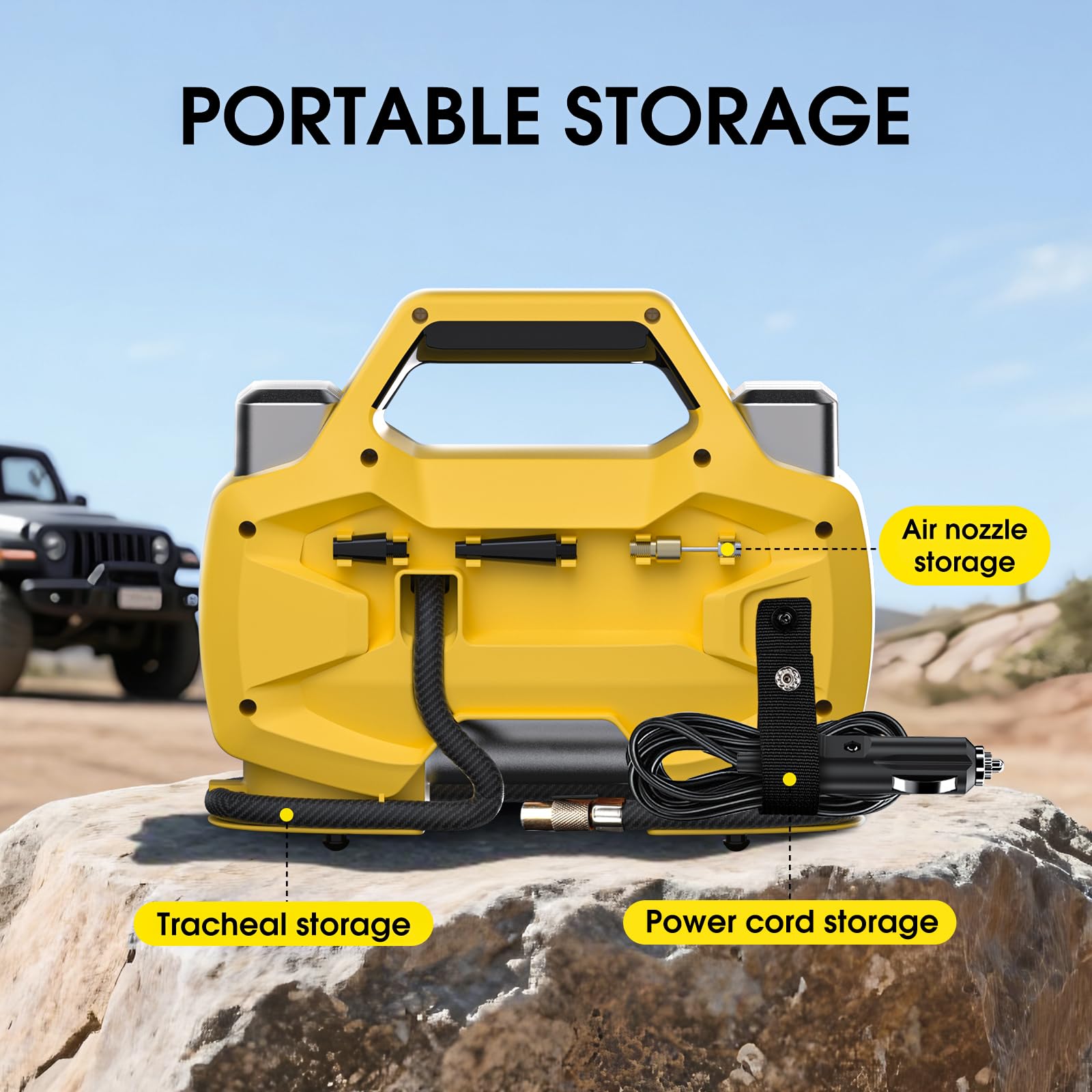 CARSUN next to a hand showing size and portability for easy handling and storage