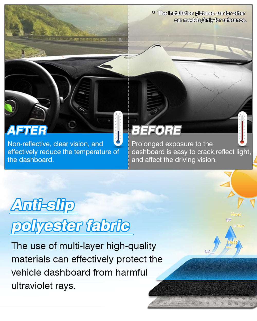 CARTIST dash cover detail showing airbag access preserved for safety