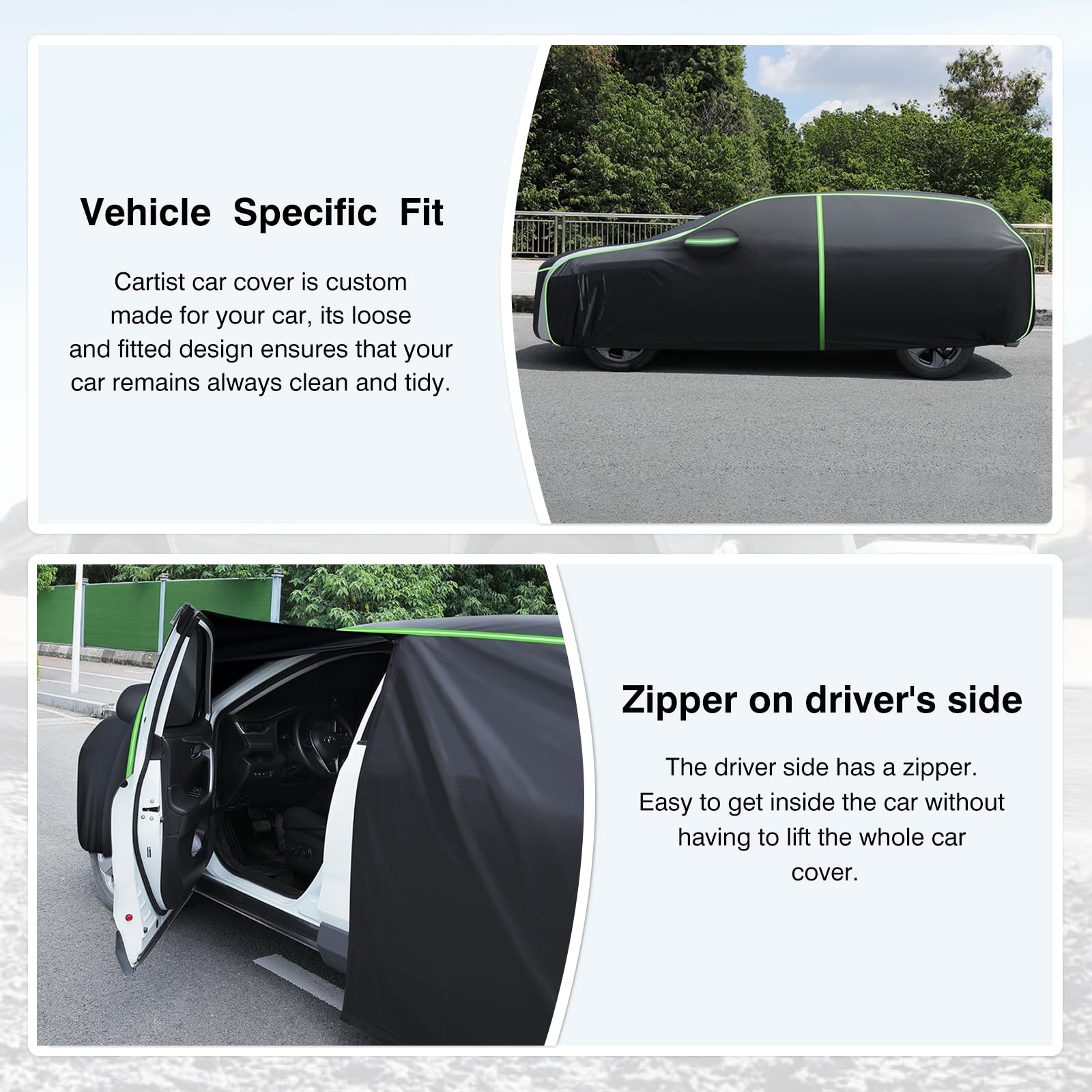 CARTIST elastic hem and wheel buckles secure cover in wind