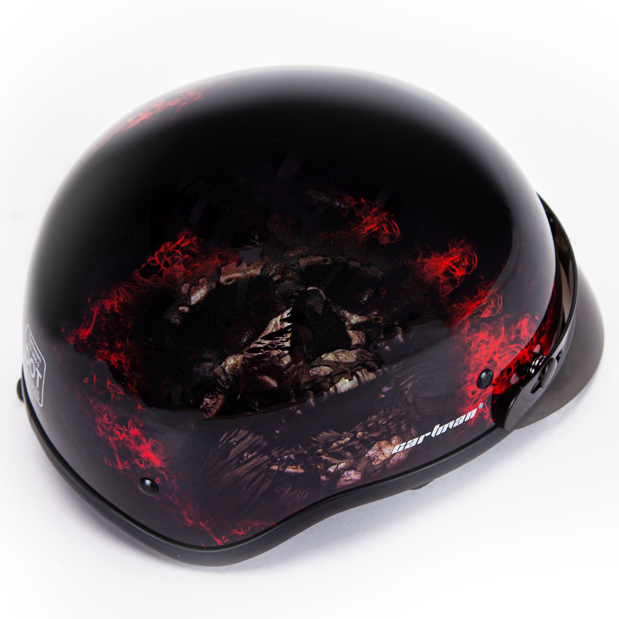 CARTMAN helmet lifestyle shot on open road demonstrating graphic visibility and rider confidence