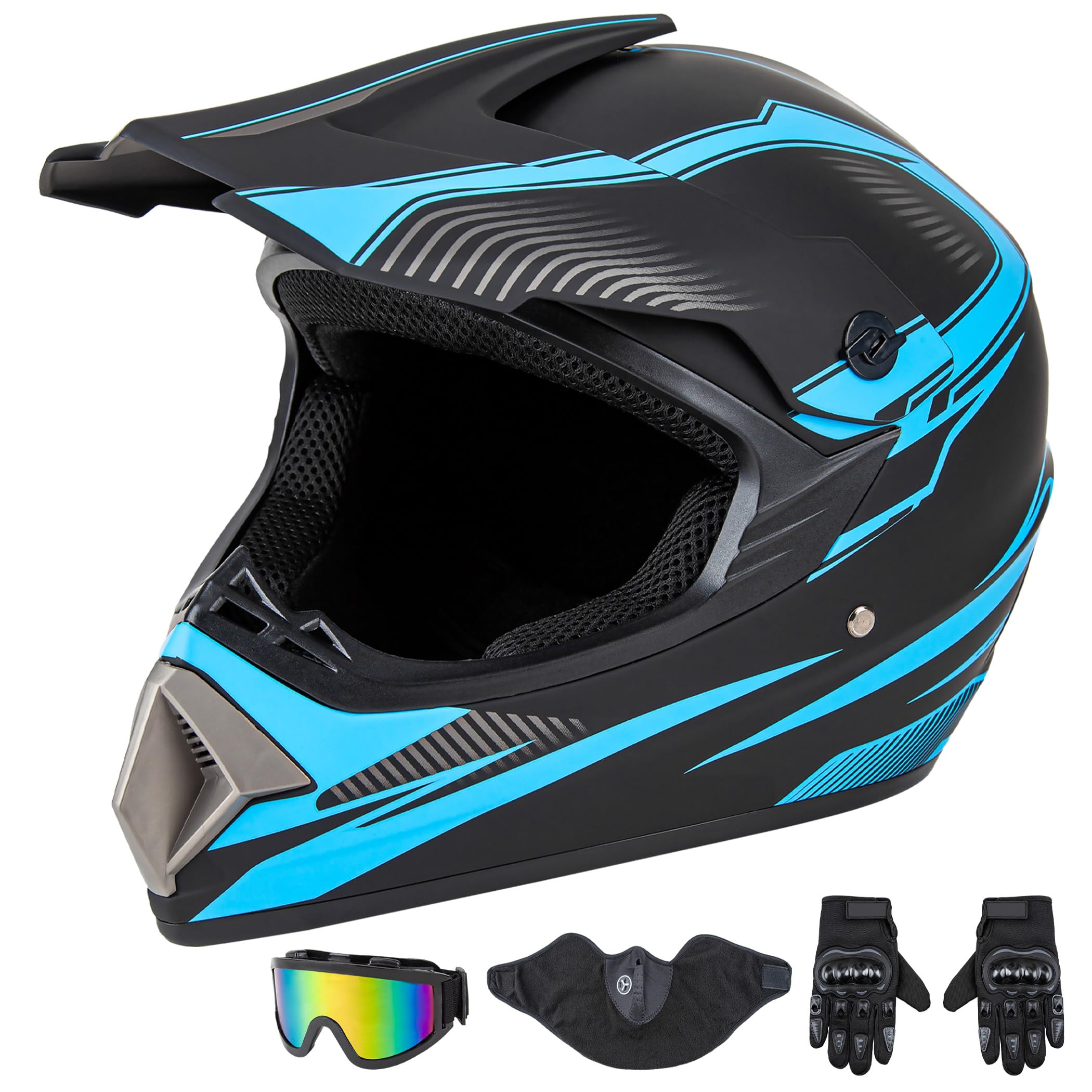 CARTMAN matte black blue full helmet front view shows certified protection and sleek finish