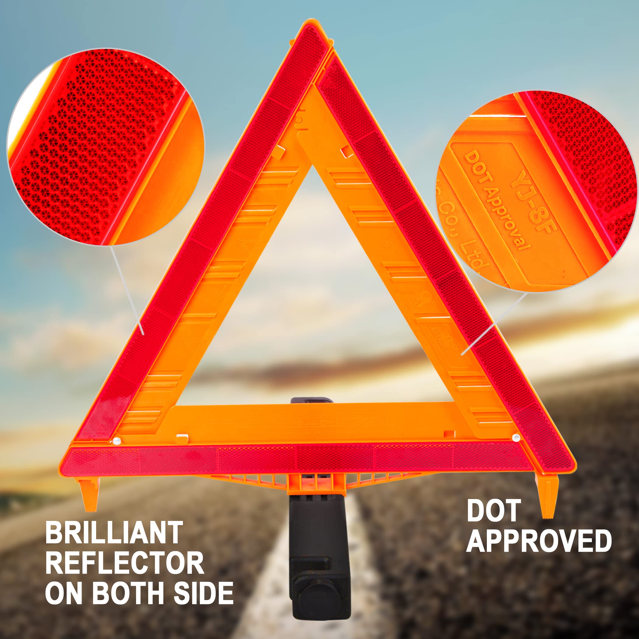 CARTMAN open triangle close-up showing reflective panel for improved night visibility