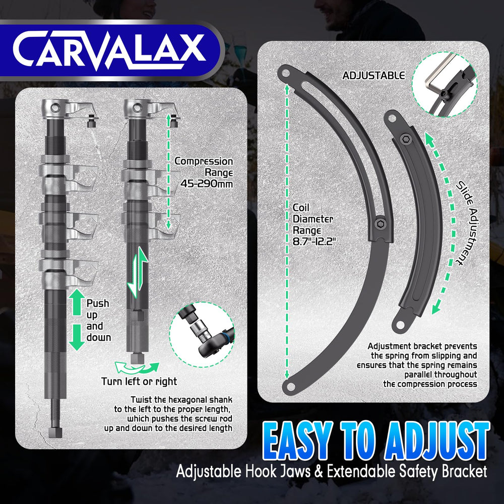 CARVALAX installed on MacPherson strut displaying correct use and safer spring removal