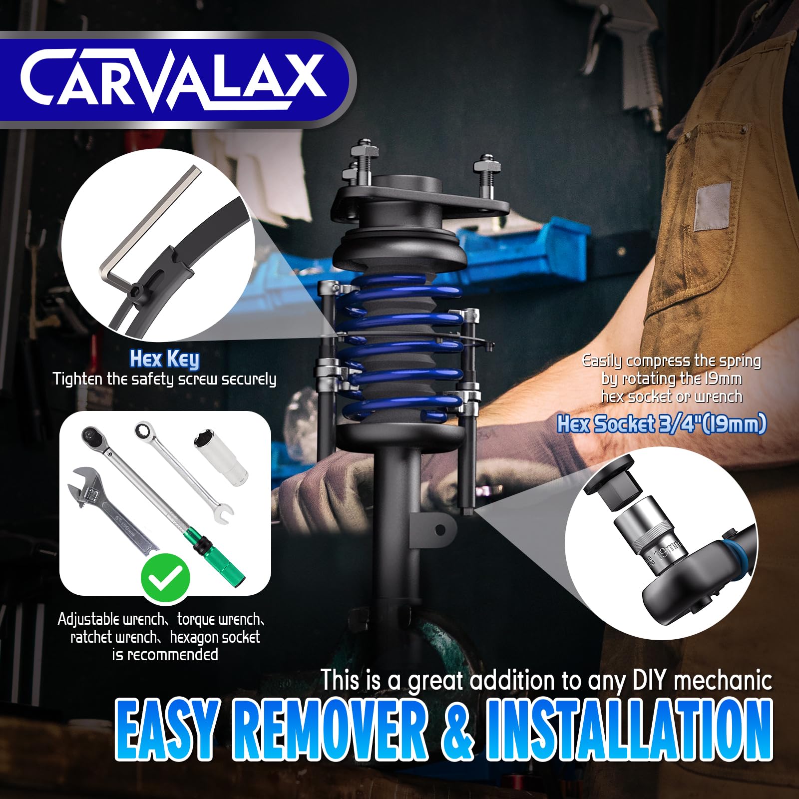 CARVALAX jaw grip detail on coil spring demonstrating secure clamping and stable hold