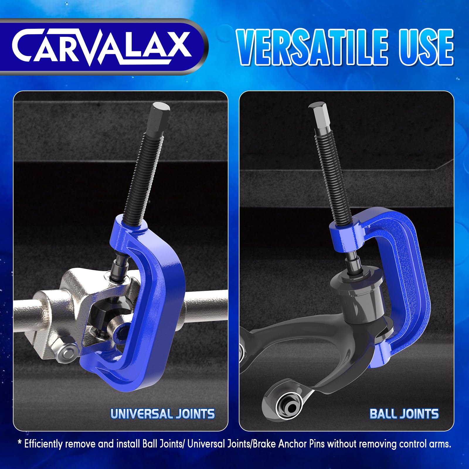 CARVALAX kit in use pressing a ball joint on a control arm for safe removal