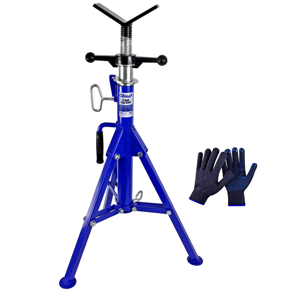 CARVALAX front view showing V-head and tripod base for stable pipe support