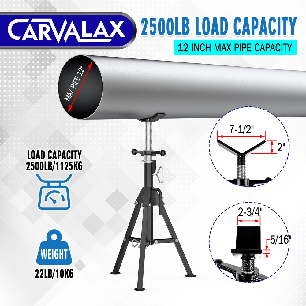 CARVALAX close-up of V-head cradle proving secure pipe support