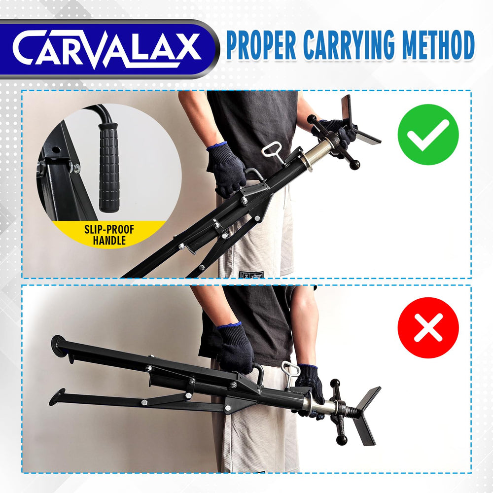 CARVALAX stand supporting pipe to illustrate high 2500lb load capacity