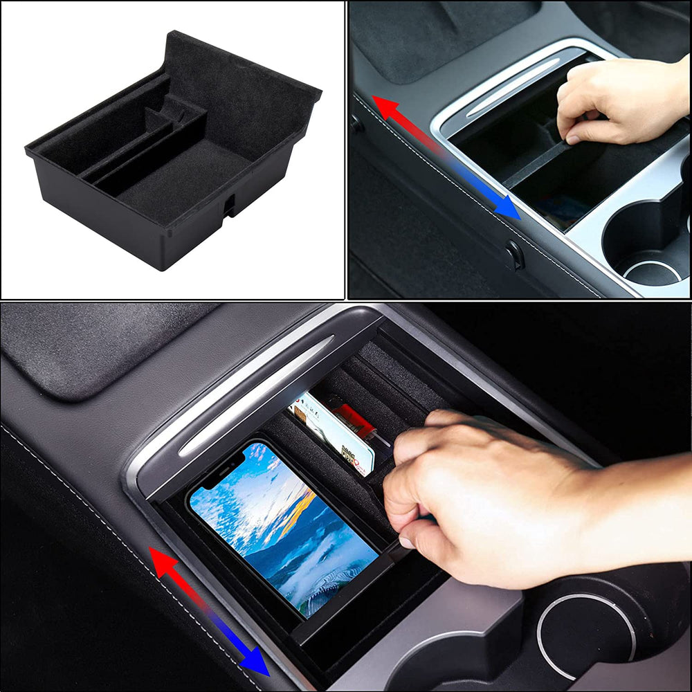 Carwiner armrest hidden compartment open showing secure discrete storage benefit