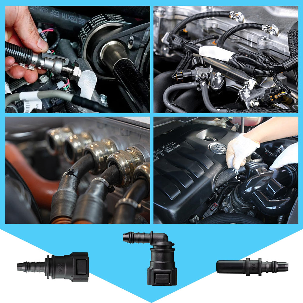 CASIFAVI fittings installed in an engine bay showing fast, clean fuel line connections