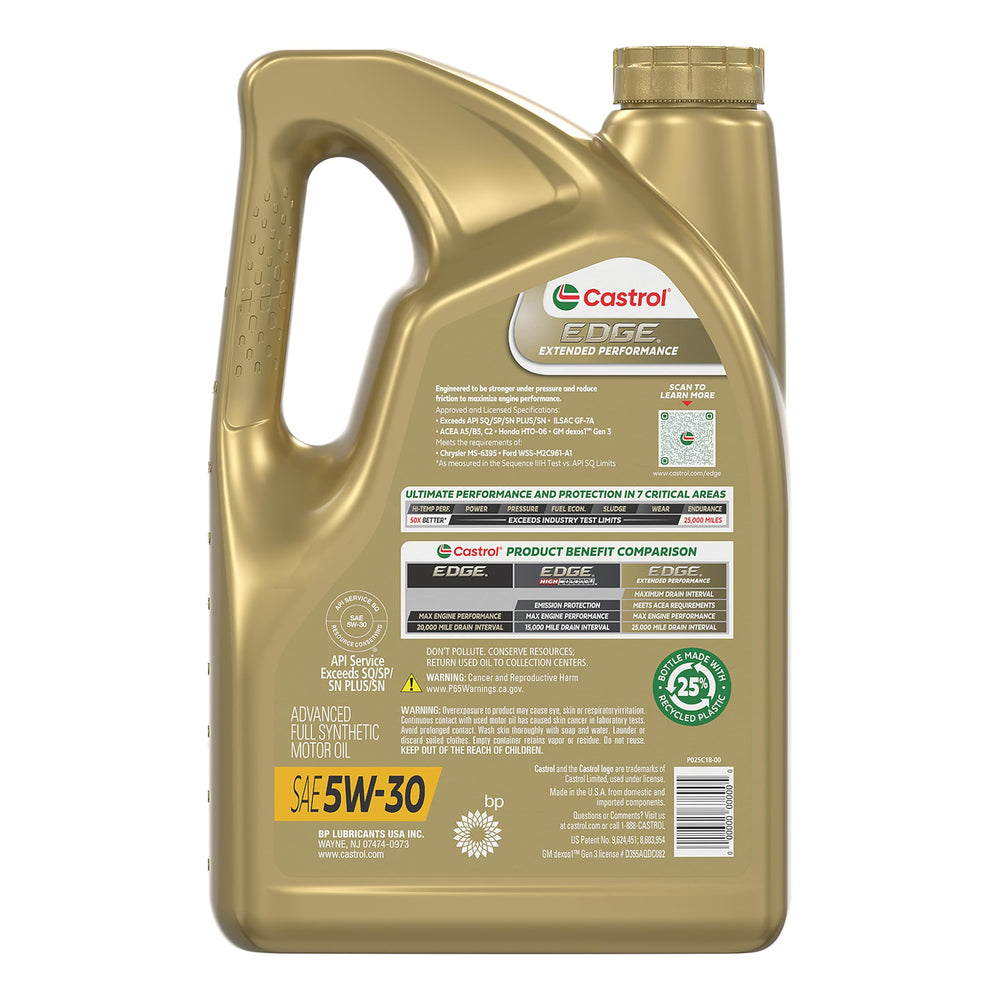 Close-up pouring Castrol EDGE 5W-30 showing smooth pour and consistency