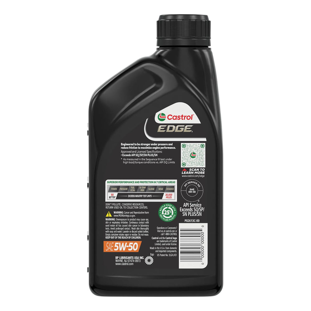 Close-up of Castrol EDGE pour spout for precise, low-spill pouring