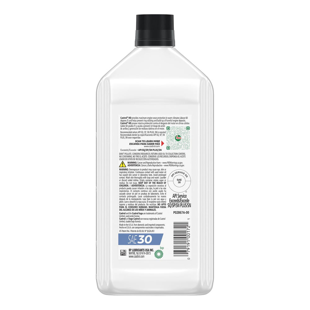 Castrol HD‑30 quart beside a ruler showing compact size and portability