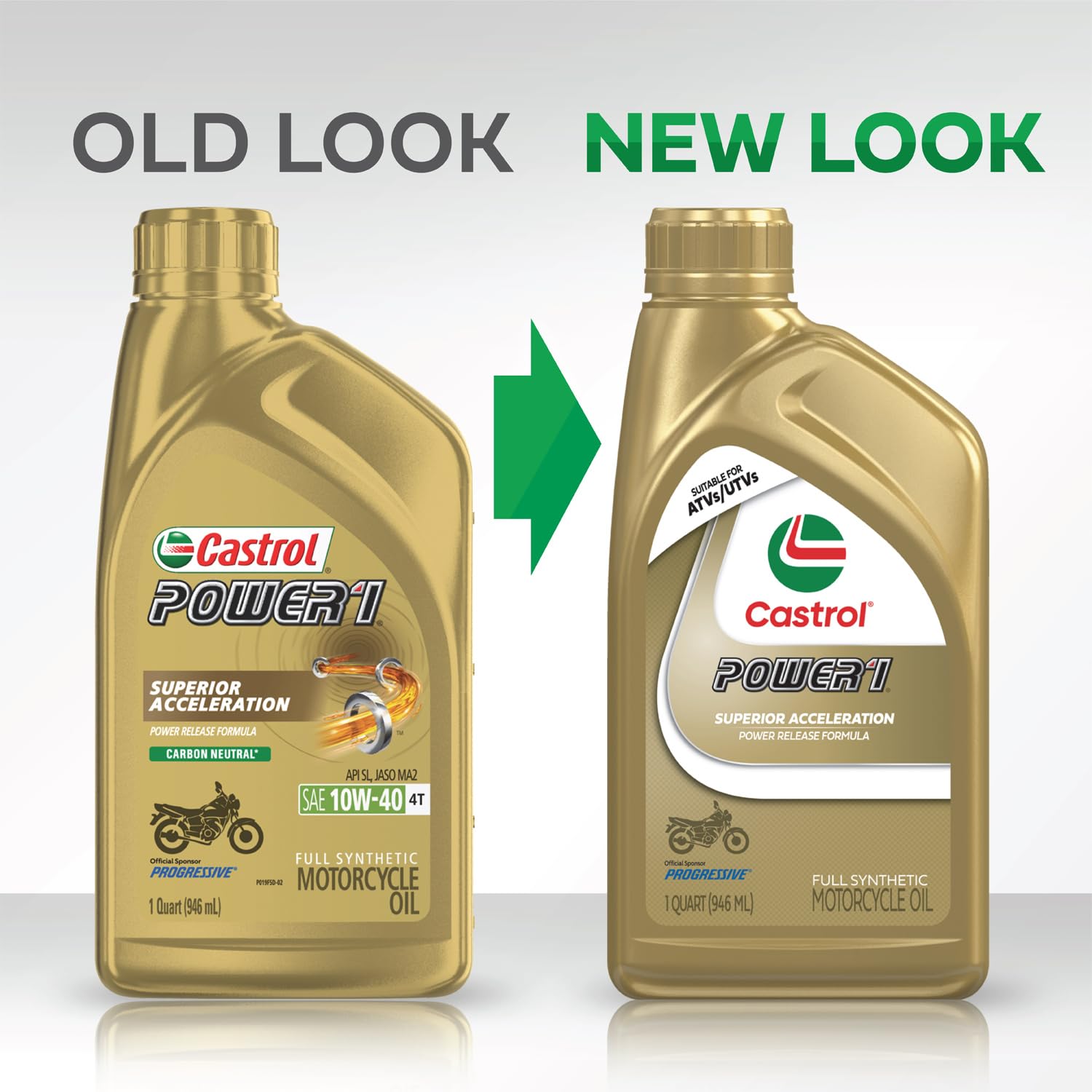 Castrol Power1 quart beside ruler showing size and easy handling benefit