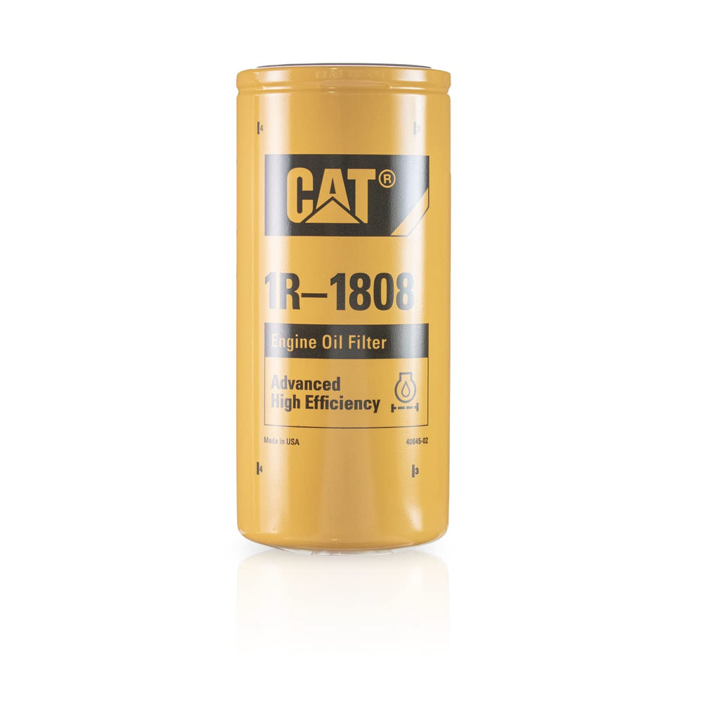 CAT 1R1808 front view showing label and spin-on design for quick fit