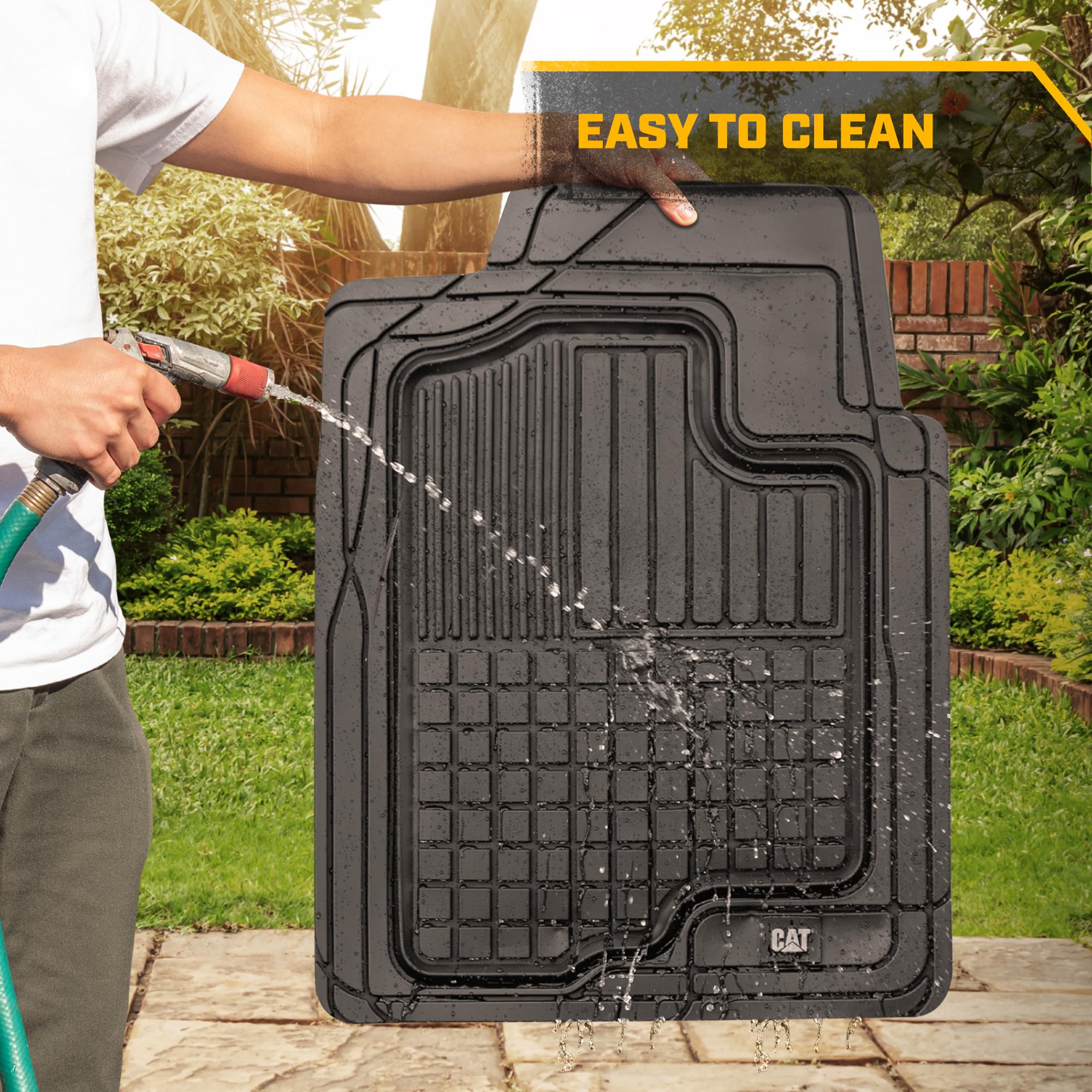 CAT wet mud on mat demonstrating containment and easy cleanup
