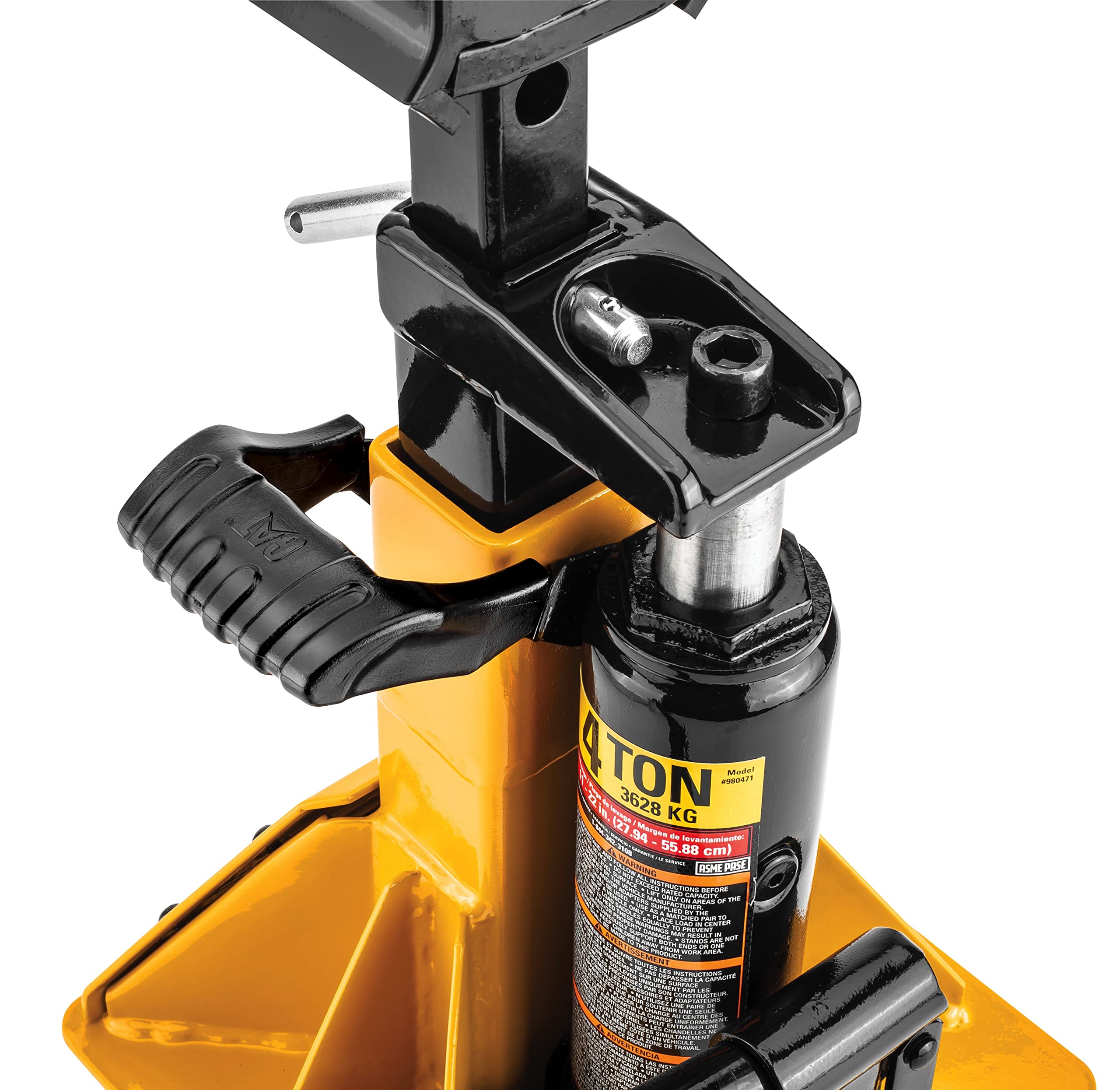 CAT jack next to a tape measure demonstrating lift height and capacity advantage