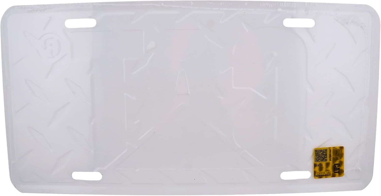 Generic CAT license plate next to ruler showing 6x12 size for fit confirmation