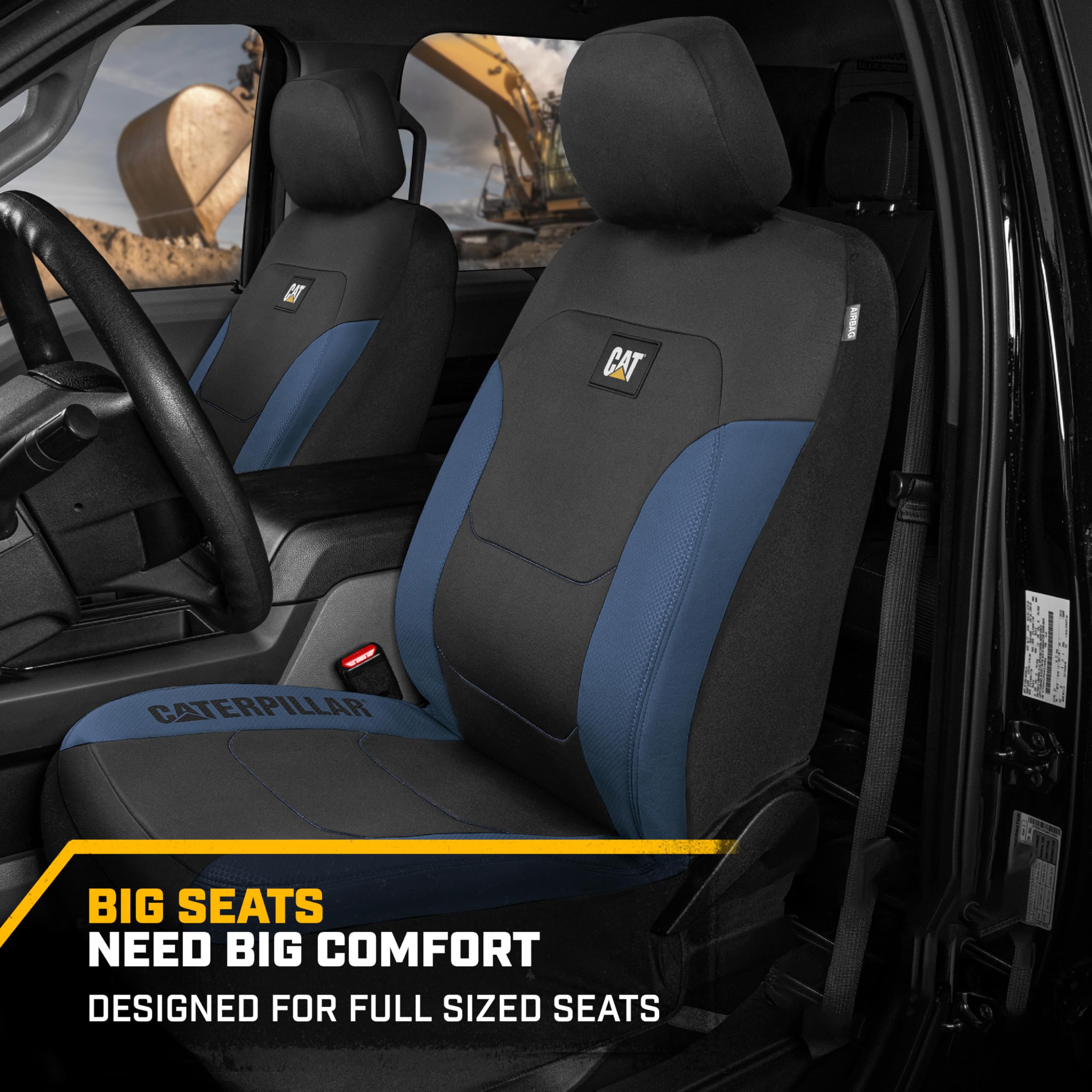 CAT side seam detail showing airbag-compatible stitching for safe deployment