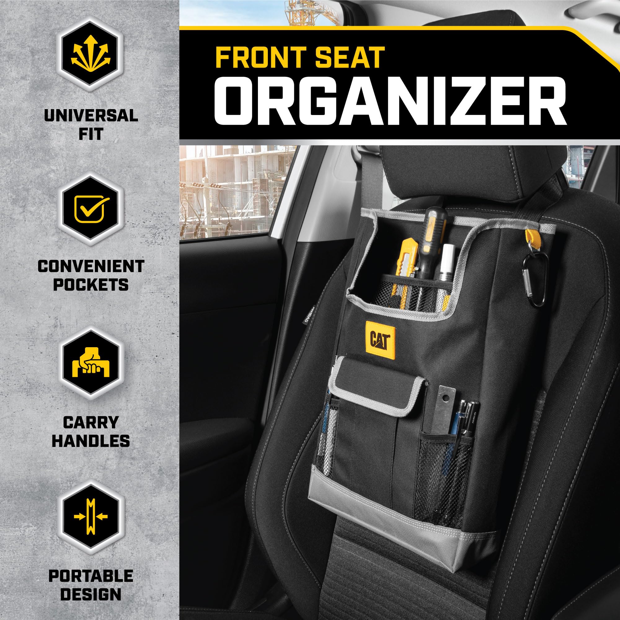 CAT close-up of organizer pocket layout highlighting quick-access compartments