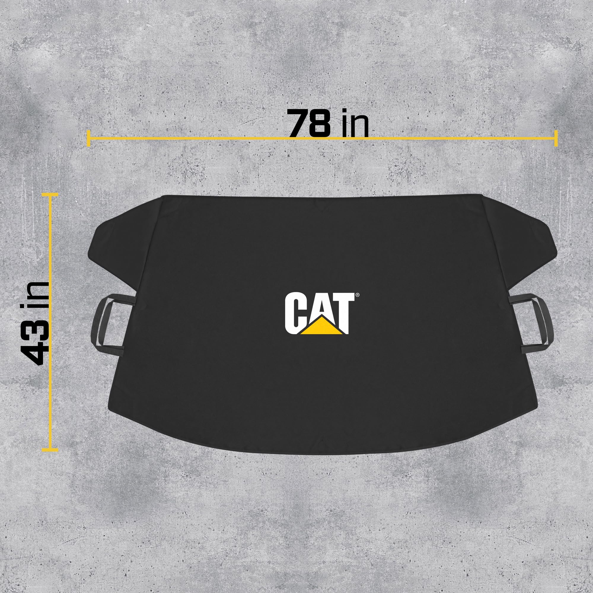CAT cover on a parked car in snowy city scene showcasing time-saving convenience