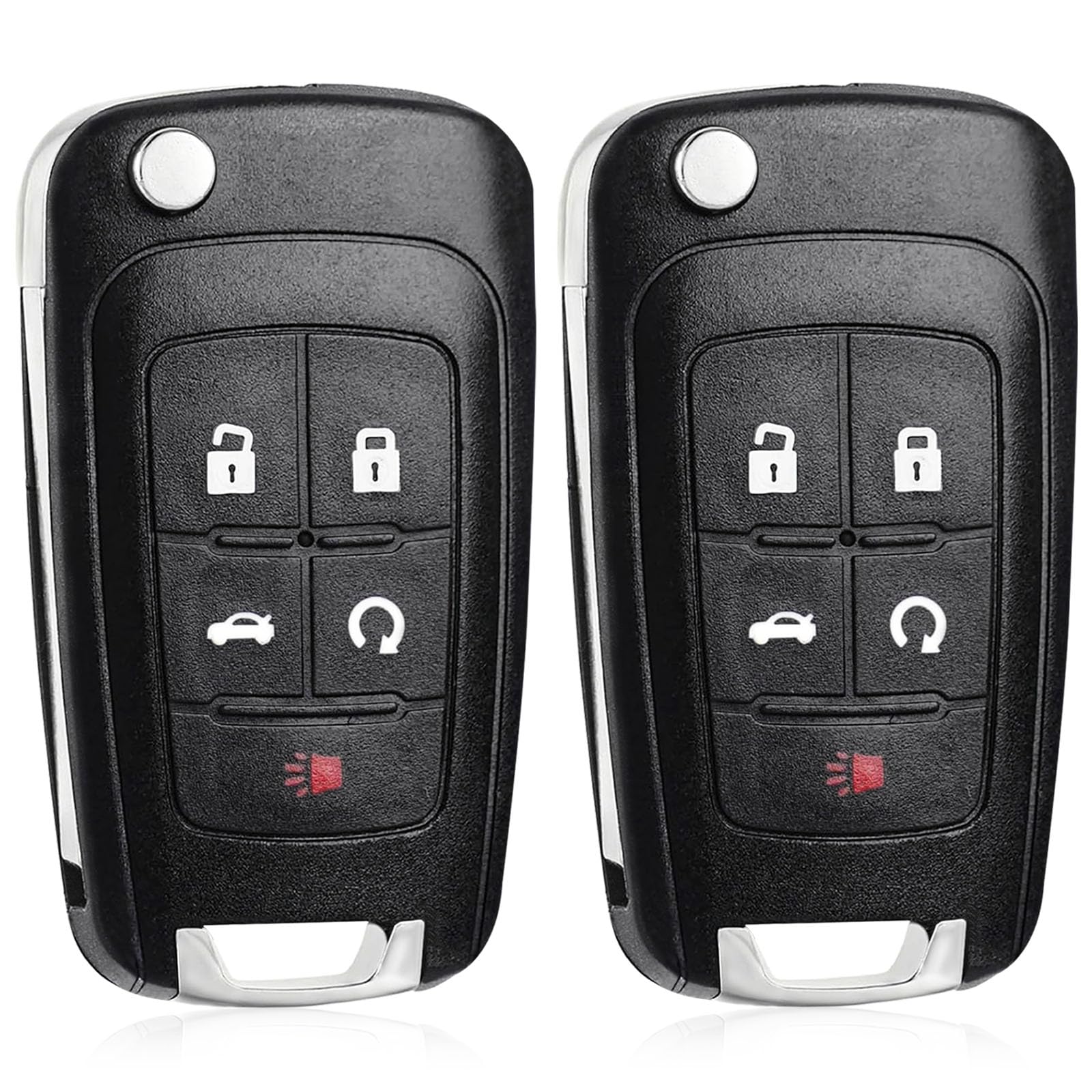 CAUORMOTE front view of two flip key fobs showing buttons and chrome accent for easy replacement