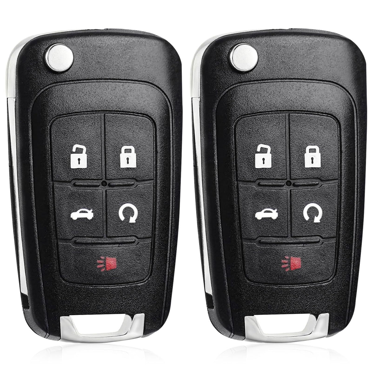 CAUORMOTE front view of two flip key fobs showing buttons and chrome accent for easy replacement