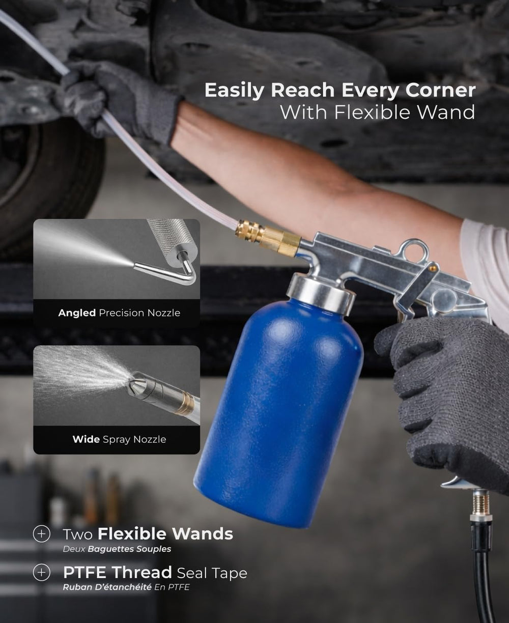 Caute flexible wand inserted into seam showing improved reach benefit