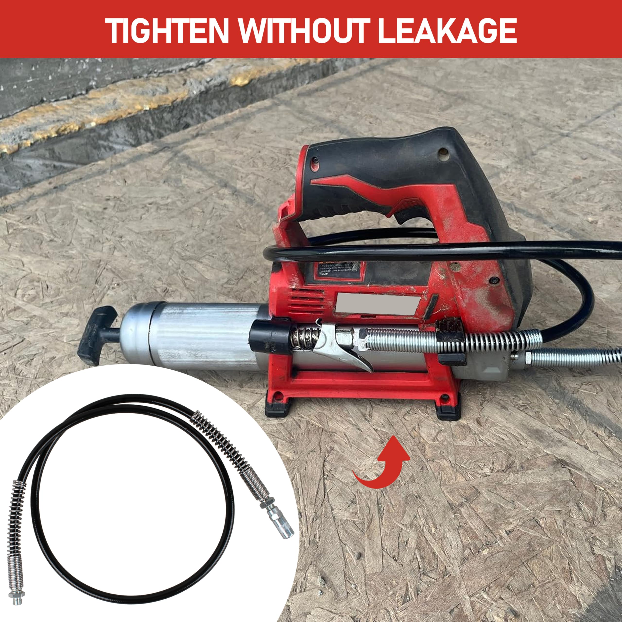 Cawla grease hose bent to show flexibility for tight spaces