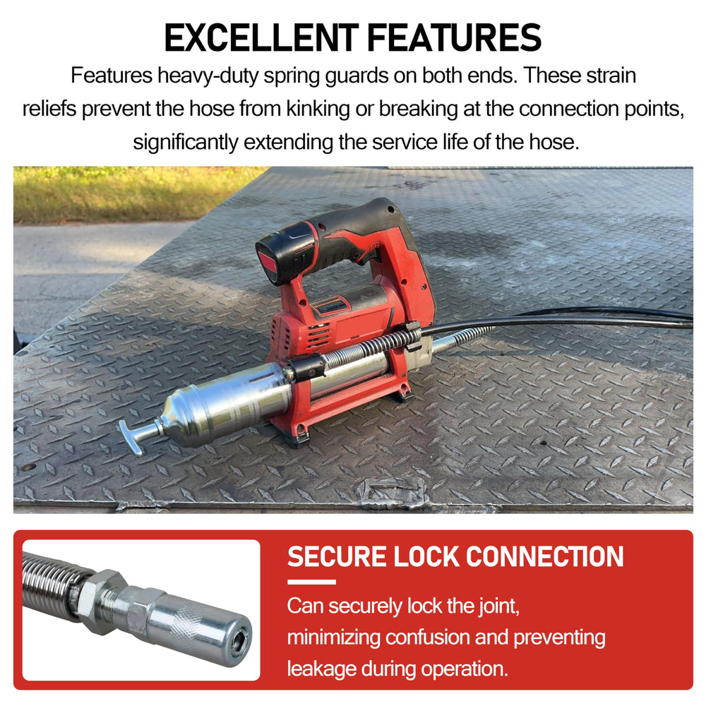 Cawla grease hose lock-on trigger shot providing hands-free pumping