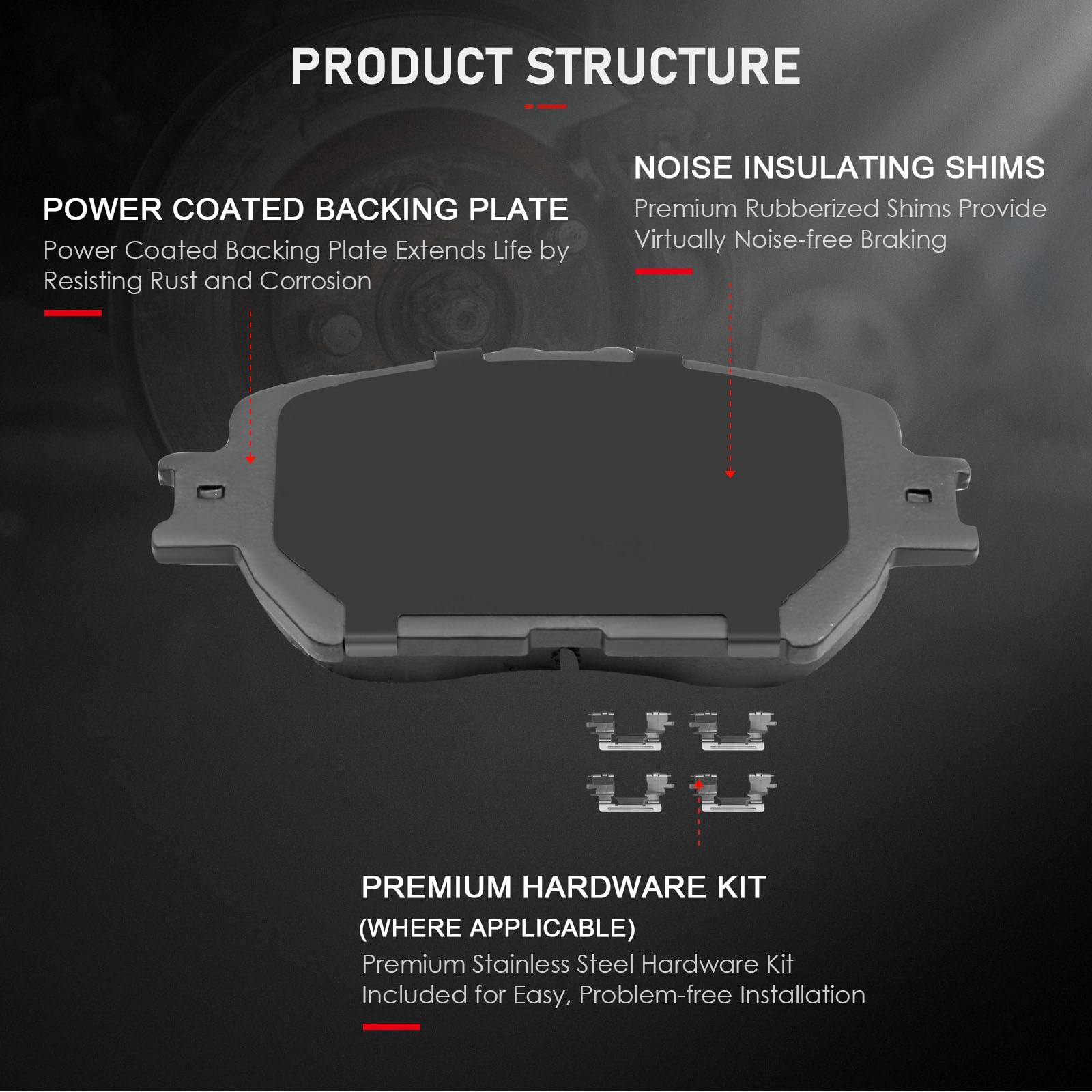 cciyu pad backplate with gasket detail reducing vibration and noise