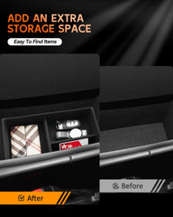 CDEFG compartments filled with keys and coins for quick retrieval benefit