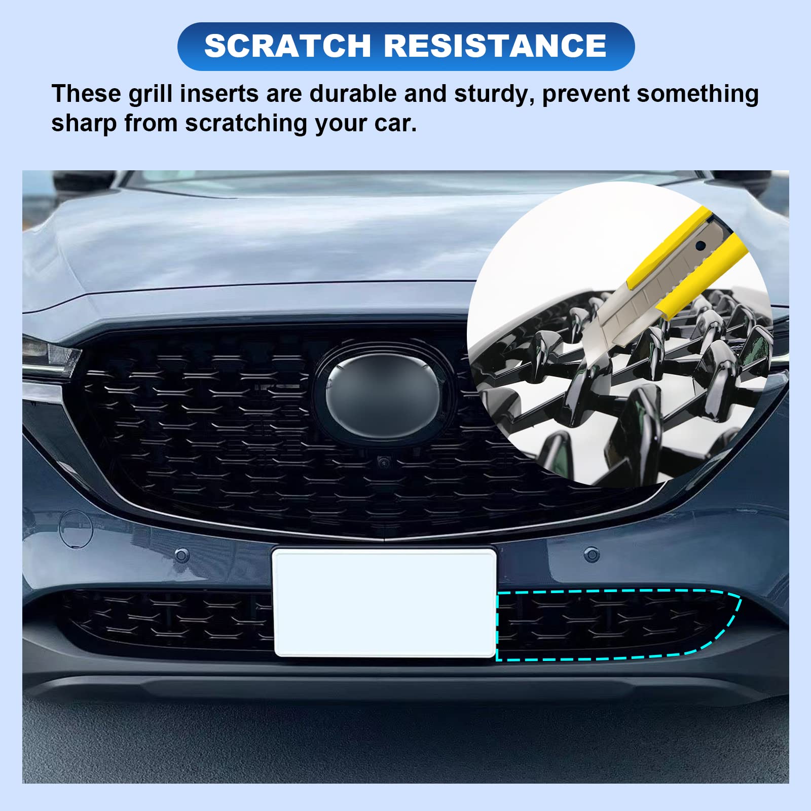CDEFG grille inserts on CX-5 in roadside scene showing protection benefit