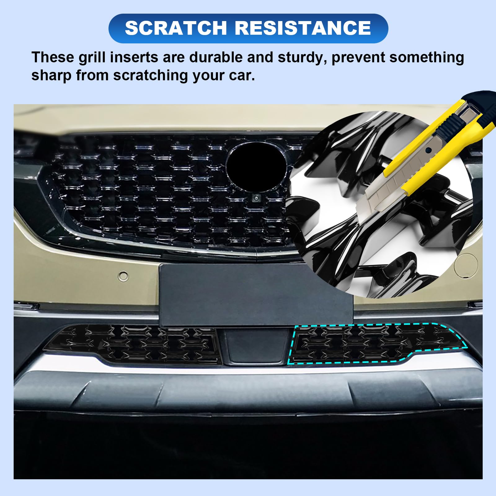 CDEFG grill insert next to ruler showing scale for accurate sizing and fitment
