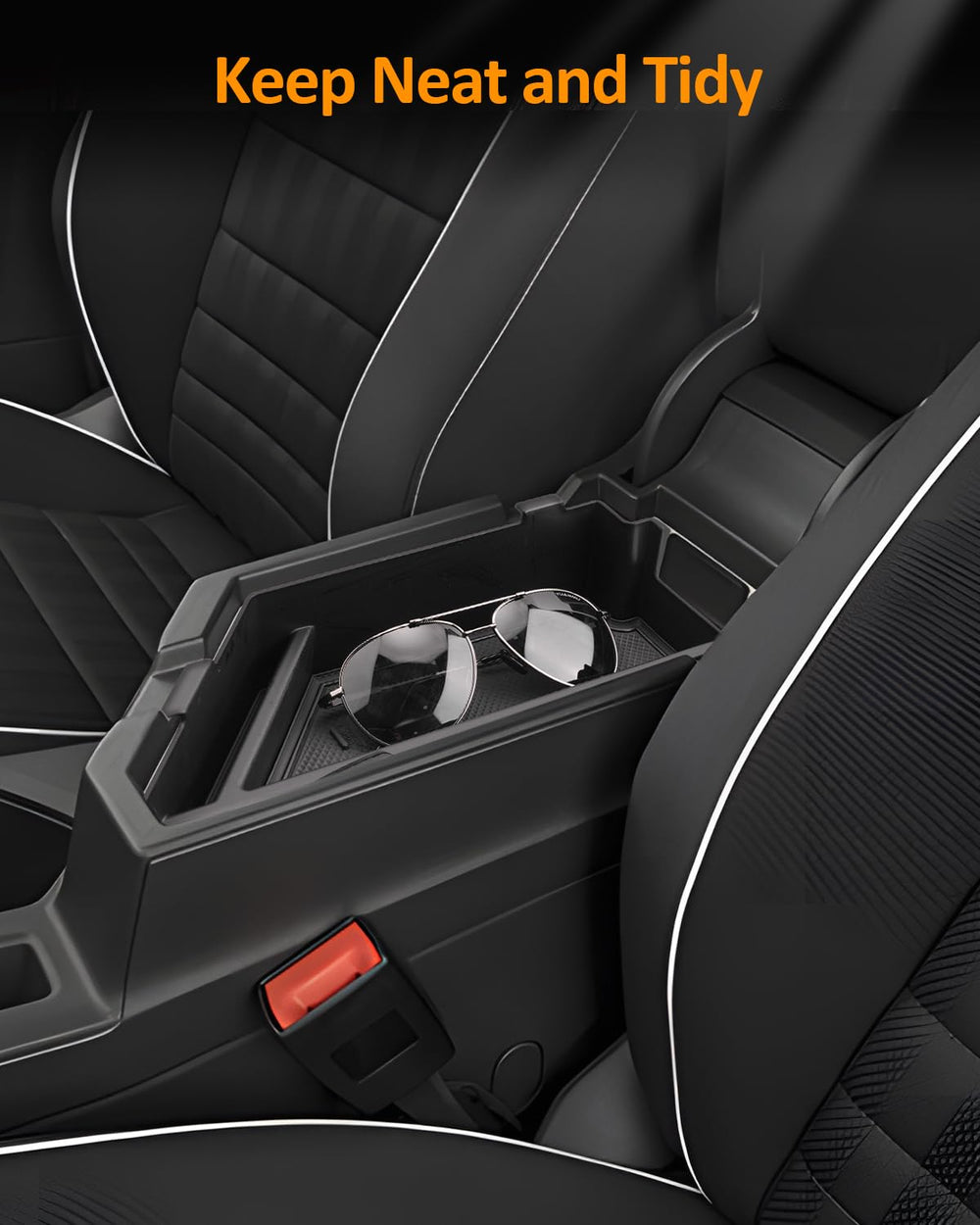 CDEFG lifestyle shot of driver reaching into organized console for convenience