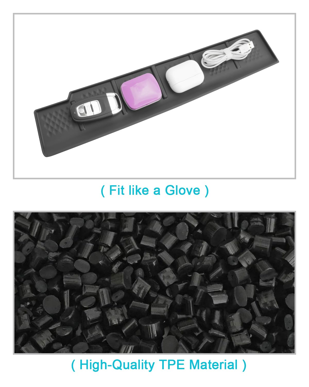 CDEFG tray holding phone and keys for quick-access convenience