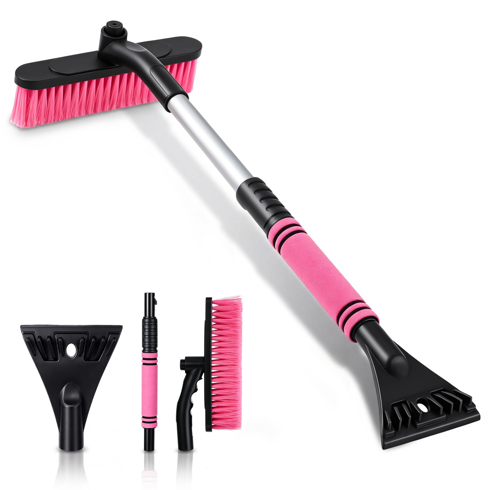 Ceenna front view of pink extendable snow brush showing full length benefit