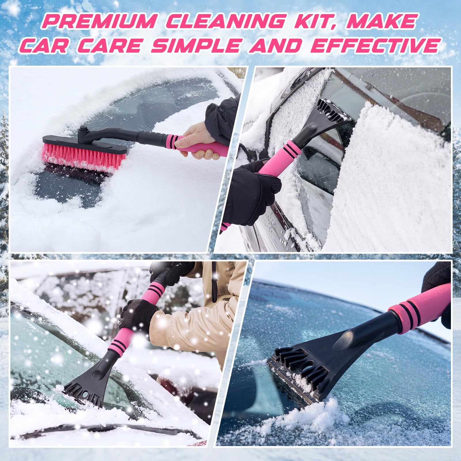 Ceenna brush in use clearing snow from windshield for safer visibility