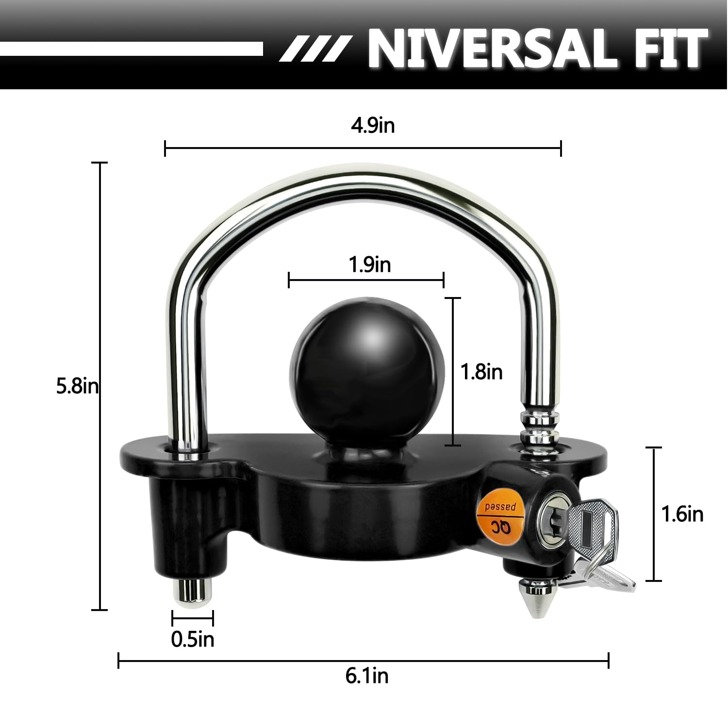 Cenipar hitch ball lock engaged on 2-inch ball demonstrating snug anti-theft connection