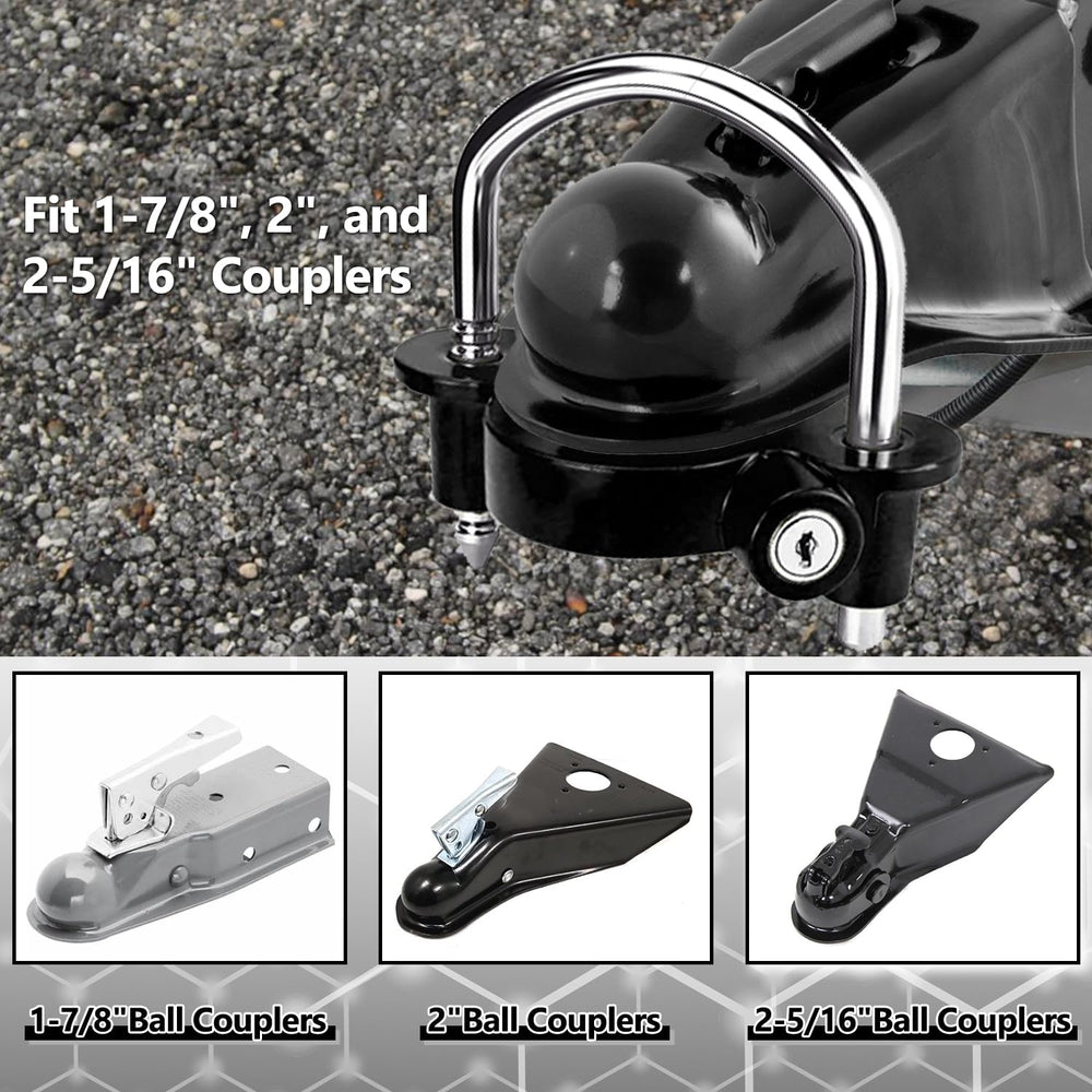 Cenipar lock installed on a trailer coupler showing secure fit and theft deterrence