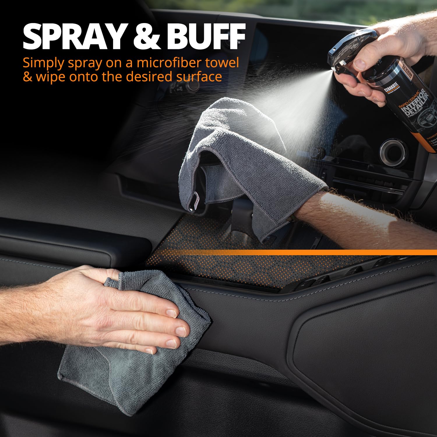 CERAKOTE being wiped on a dashboard for quick clean and protect