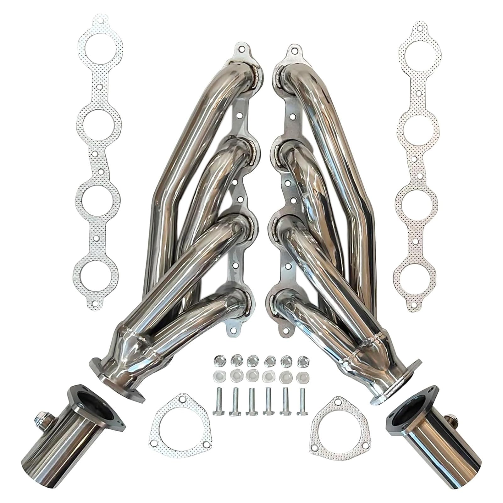 Certified Automotive Experts front view of shorty headers showing compact fit and universal swap benefit