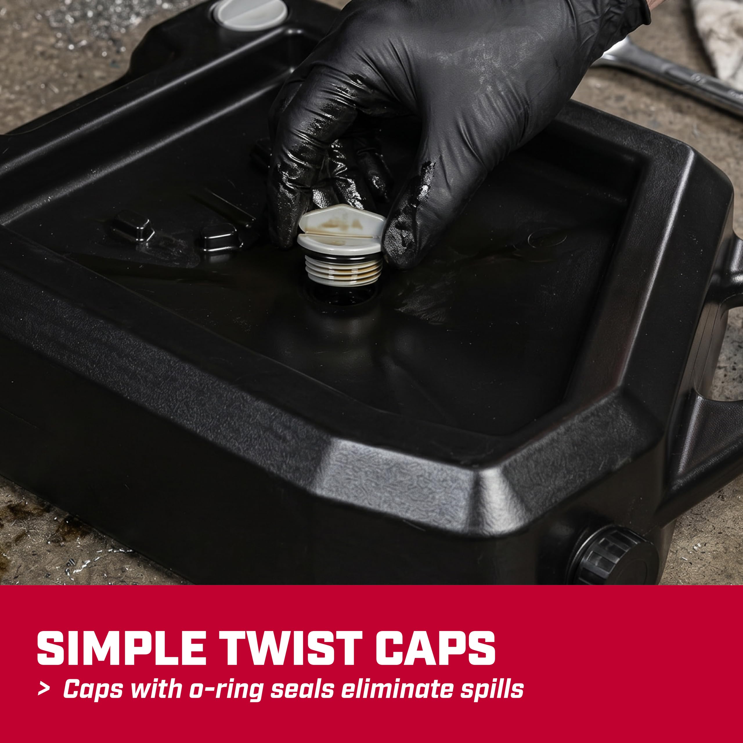 CHAPIN pan next to measuring tape showing 16-quart capacity for fewer emptying trips